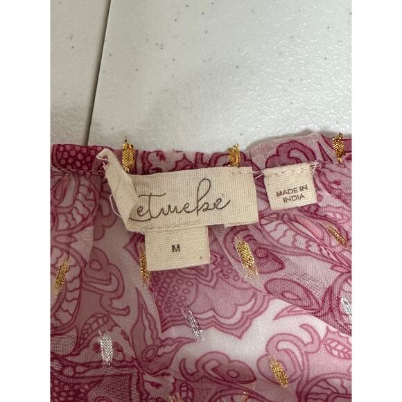 Let Me Be Anthropologie Top Womens Medium Pink Sheer Metallic Tassels Fairy Boho - Picture 7 of 9